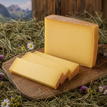 Tiroler Bio Bergkäse aus Bio-Heumilch, zehn Monate gereift und kräftig würzig 