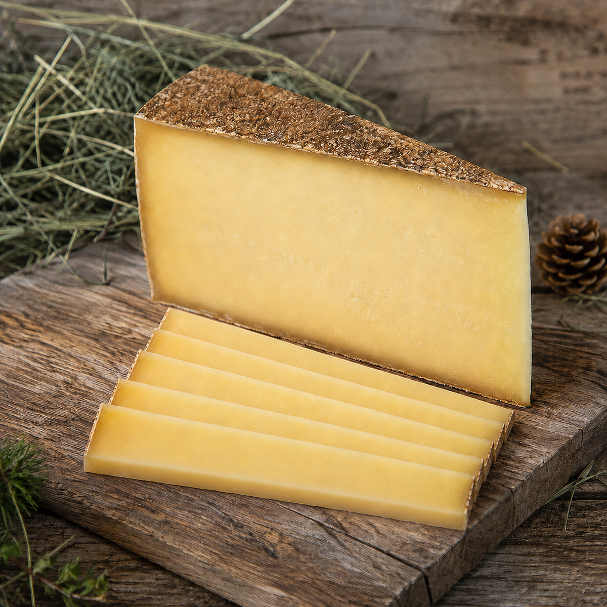 Tiroler Bio Bergkäse aus Bio-Heumilch, mindestens 15 Monate im Felsenkeller gereift und kräftig vollmundig