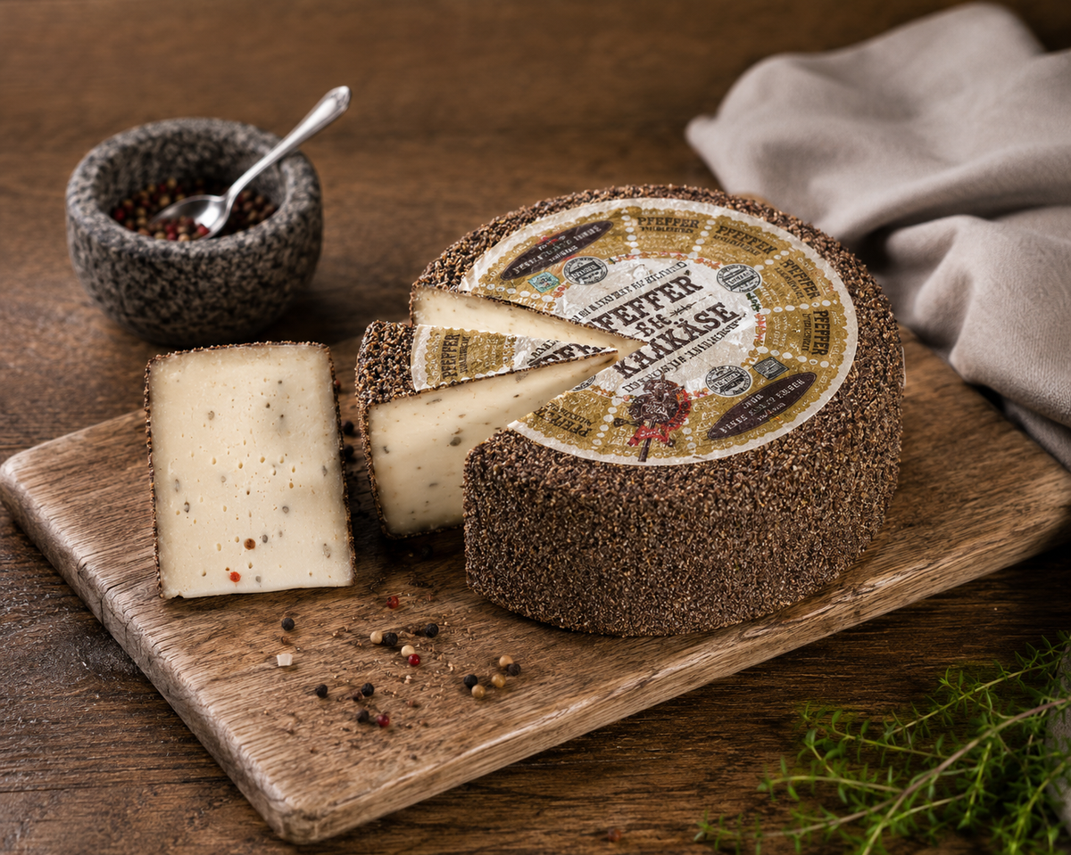 Pfefferkäse mit schwarzem Pfeffer im Käseteig